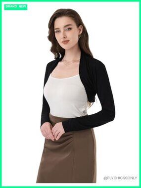 Ruched Long Sleeve Bolero Shrug Cropped Open Front Cardigan Jacket